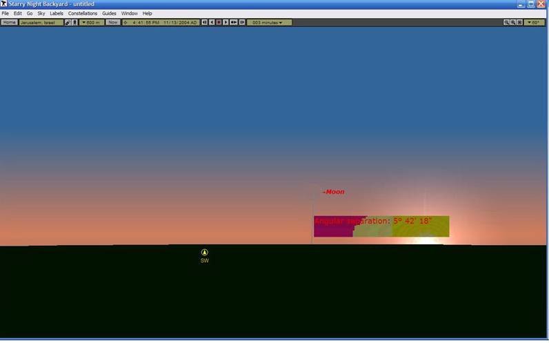 2004 11 13 New Moon crescent simulation by Starry Night Backyard software