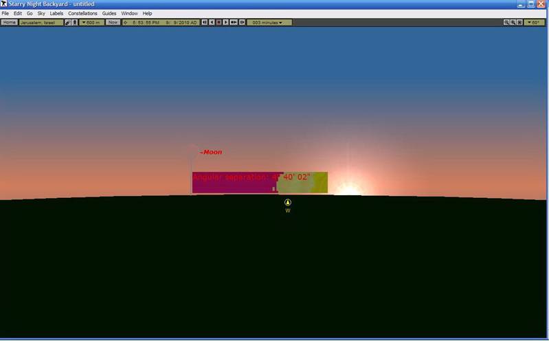 2010 09 09 New Moon crescent simulation by Starry Night Backyard software