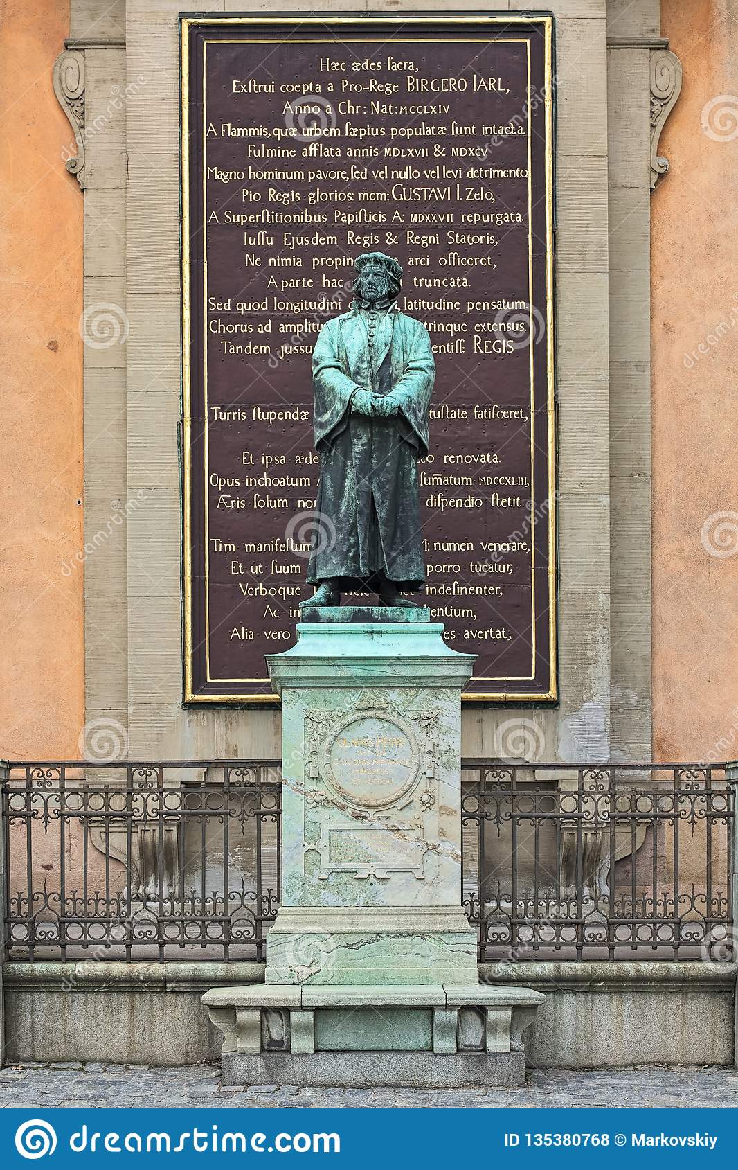 Sculpture of Olaus Petri, a Swedish Protestant Reformer, in Stockholm
